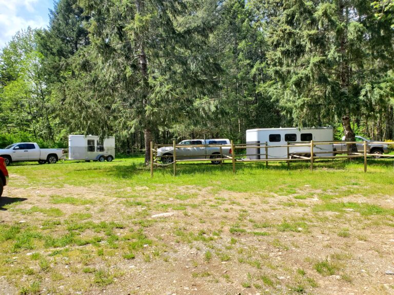Horse trailers parked at the Spruston staging area