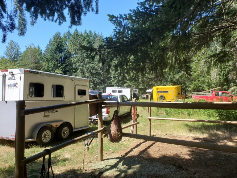 Horse trailer and corrals at the Spruston staging area