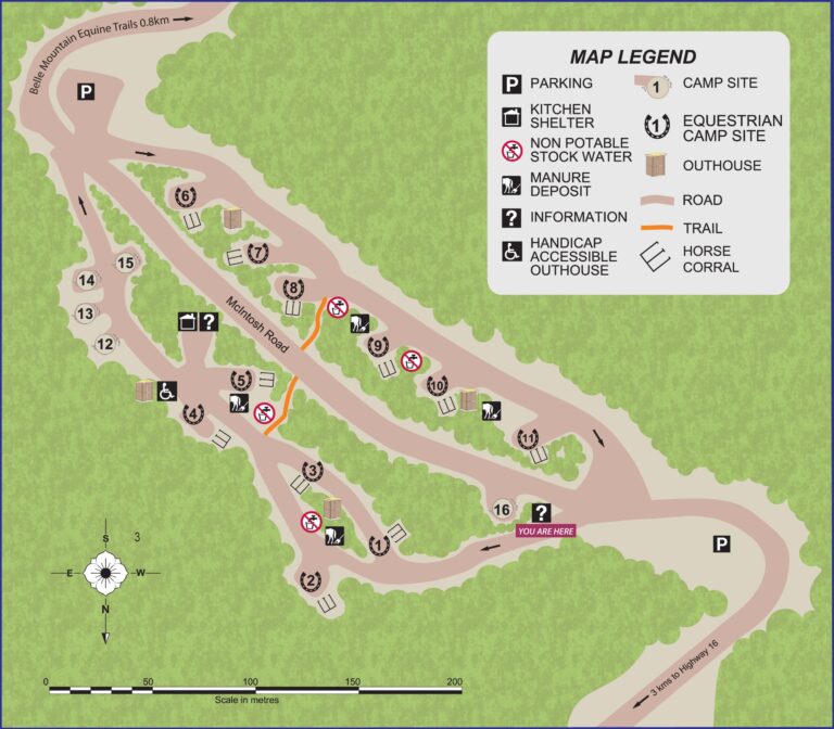 Site map of the MacIntosh Falls equestrian campground