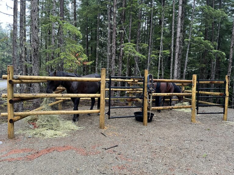Wooden corrals at the MacIntosh Falls equestrian campground