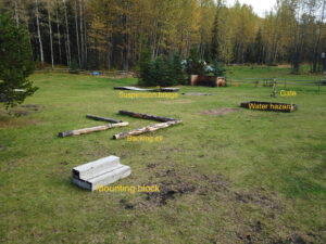 Aerial view of mountain trail course obstacles at Coalmine Camp