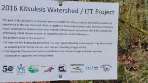 2016 Kitsuksis Watershed Log Train Trail project information sign